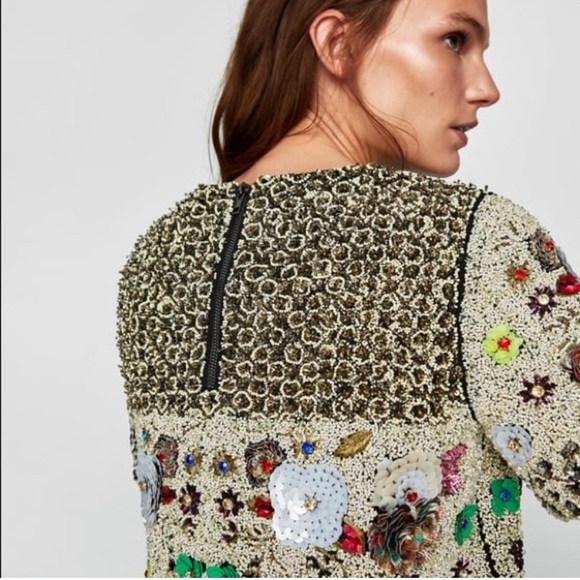 ISO Zara limited Edition Embellished Sequin Floral Crop Top - Picture 3 of 3